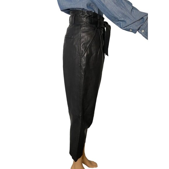 Free People 100% Leather Paperbag Cropped Leather Pants Black Size 0 - Picture 3 of 7